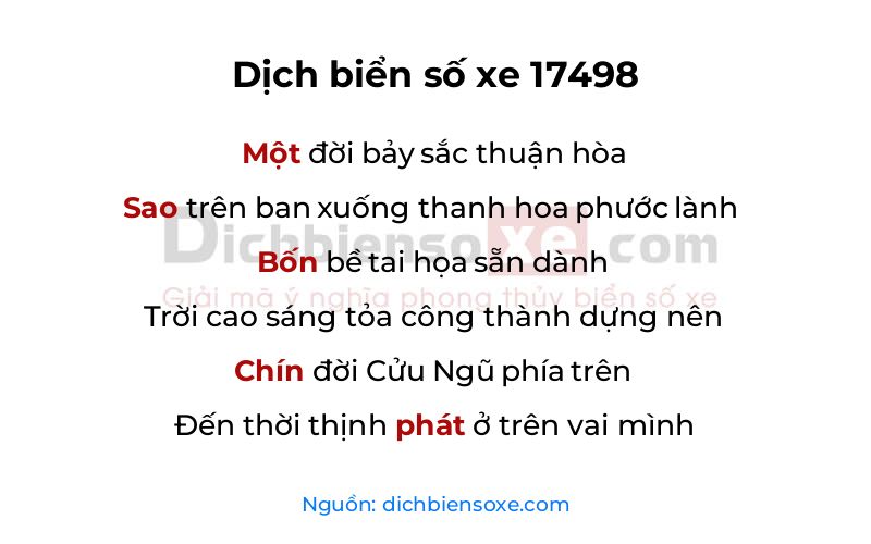 Dịch thơ biển số 17498