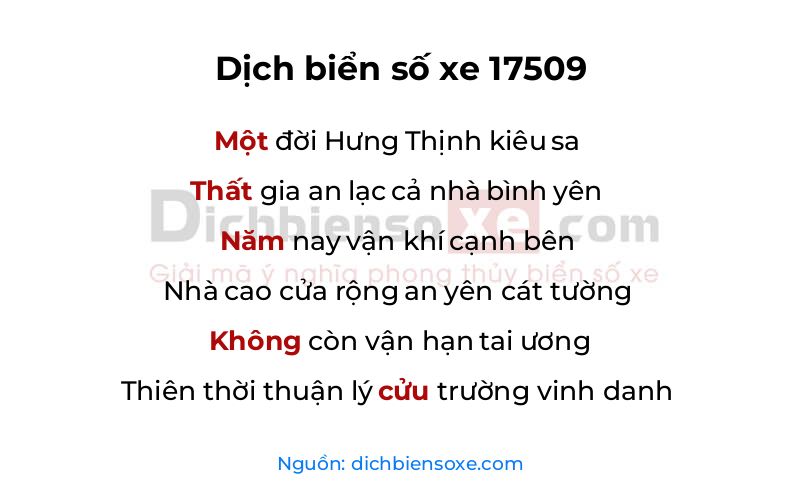 Dịch thơ biển số 17509