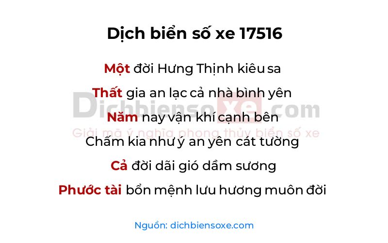 Dịch thơ biển số 17516