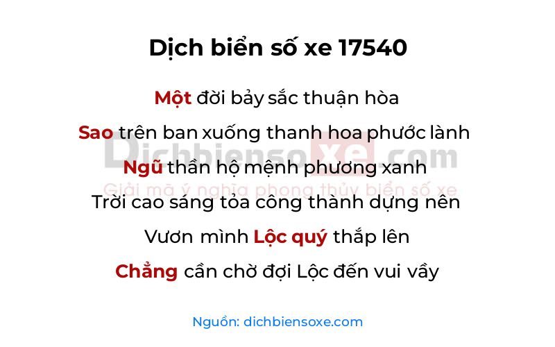 Dịch thơ biển số 17540