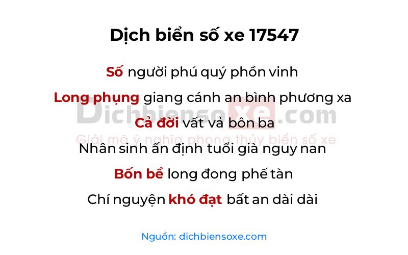 Dịch thơ biển số 17547