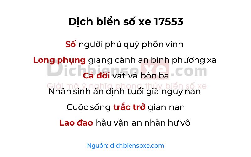 Dịch thơ biển số 17553