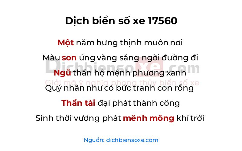 Dịch thơ biển số 17560