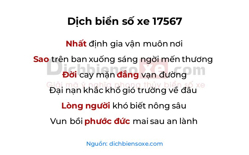 Dịch thơ biển số 17567