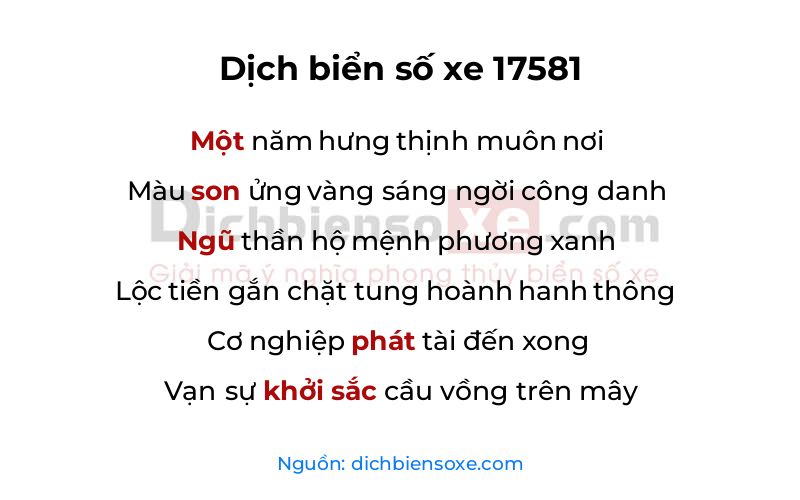 Dịch thơ biển số 17581