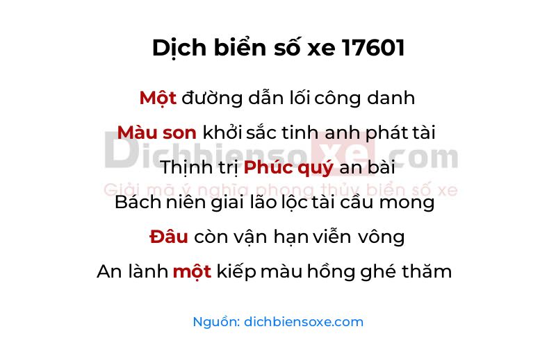 Dịch thơ biển số 17601