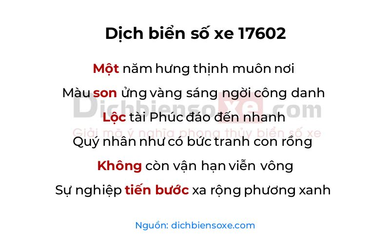 Dịch thơ biển số 17602