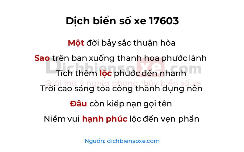 Dịch thơ biển số 17603