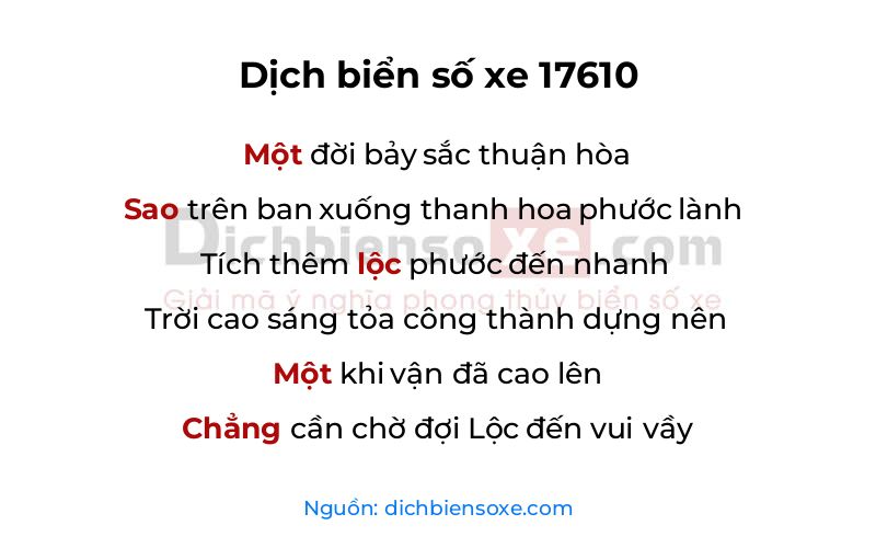 Dịch thơ biển số 17610
