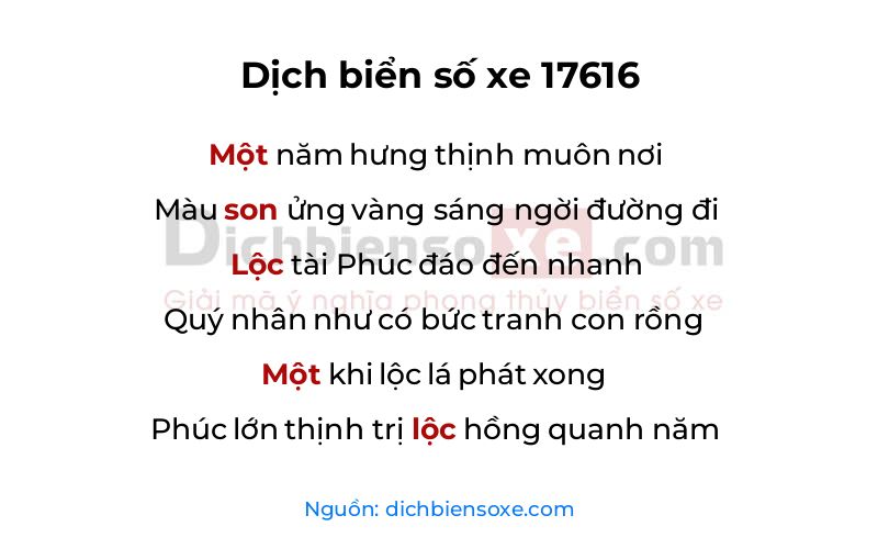 Dịch thơ biển số 17616