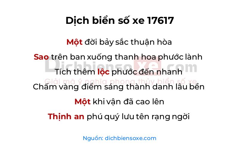 Dịch thơ biển số 17617