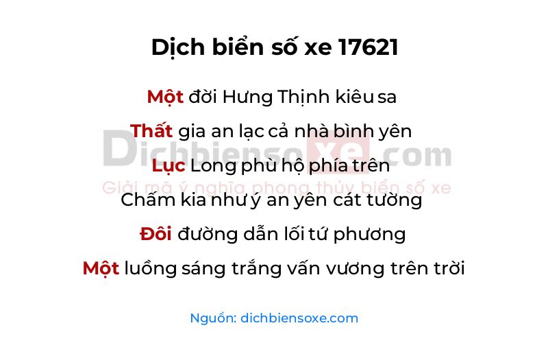 Dịch thơ biển số 17621