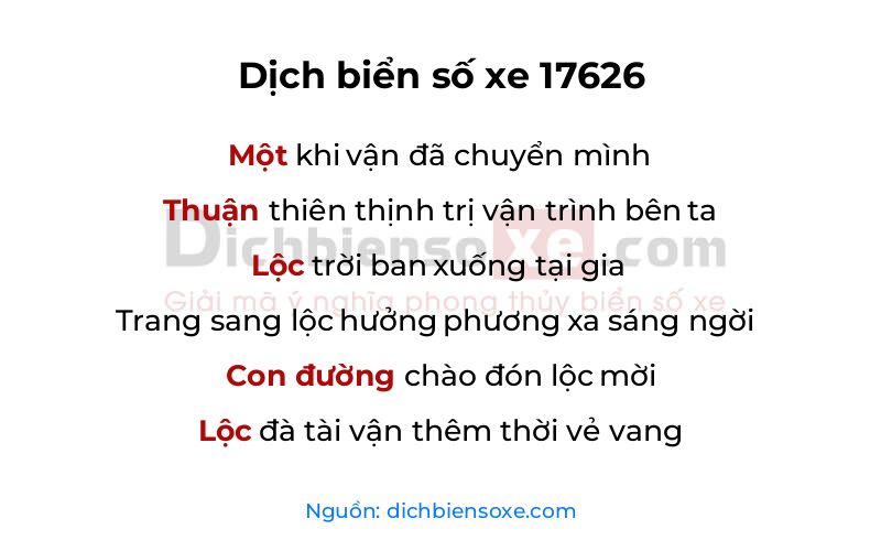 Dịch thơ biển số 17626