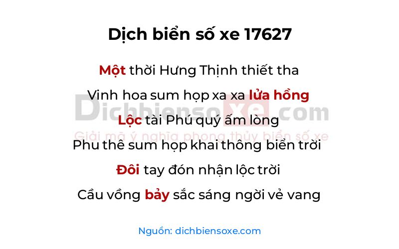 Dịch thơ biển số 17627