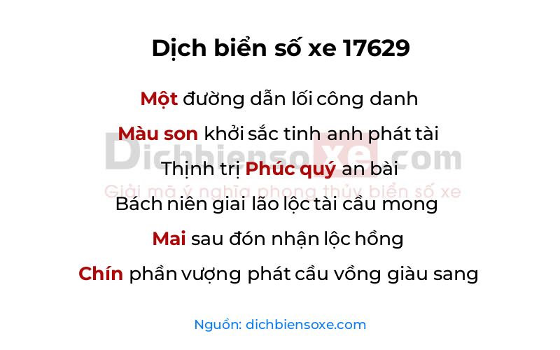 Dịch thơ biển số 17629