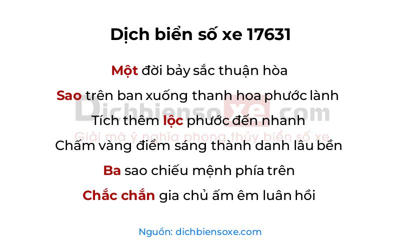 Dịch thơ biển số 17631