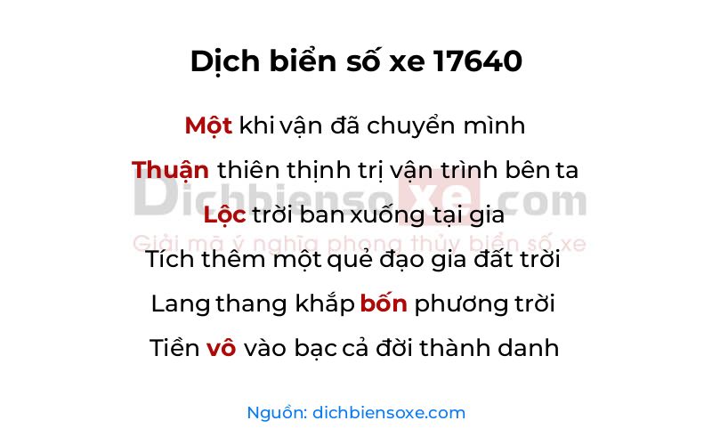 Dịch thơ biển số 17640