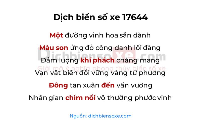 Dịch thơ biển số 17644