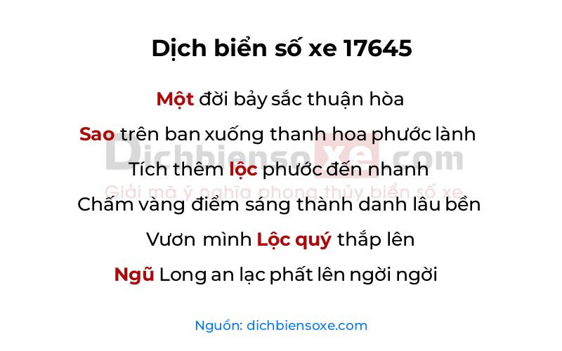 Dịch thơ biển số 17645