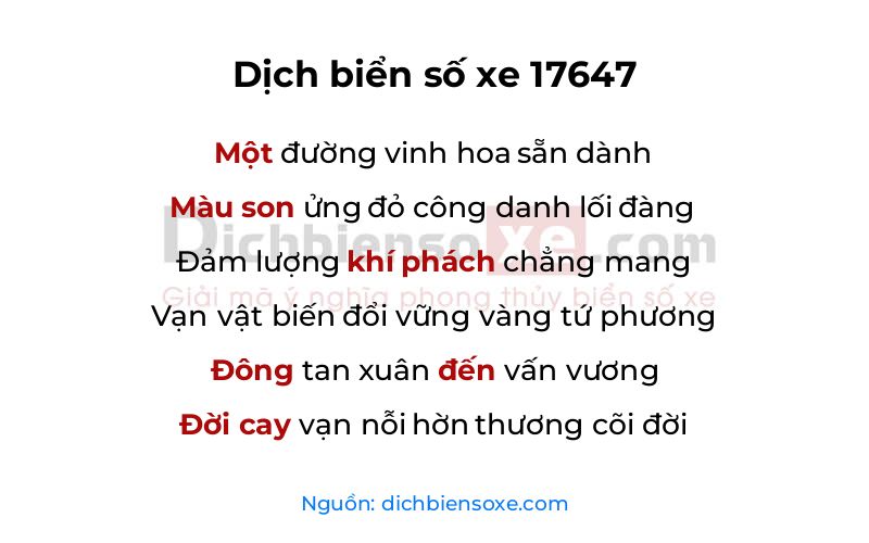 Dịch thơ biển số 17647