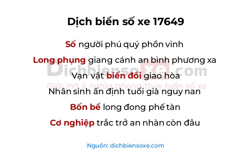 Dịch thơ biển số 17649