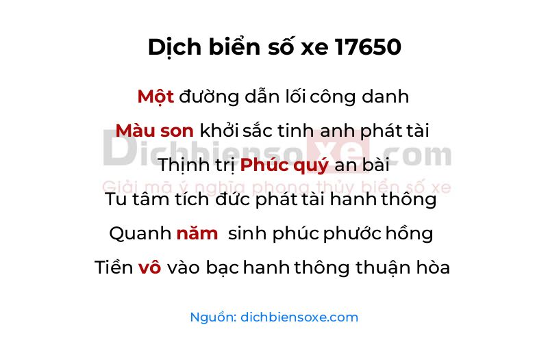 Dịch thơ biển số 17650
