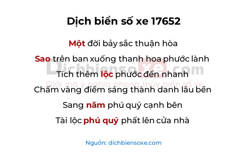 Dịch thơ biển số 17652