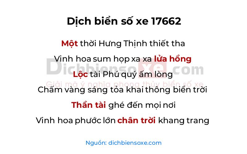 Dịch thơ biển số 17662