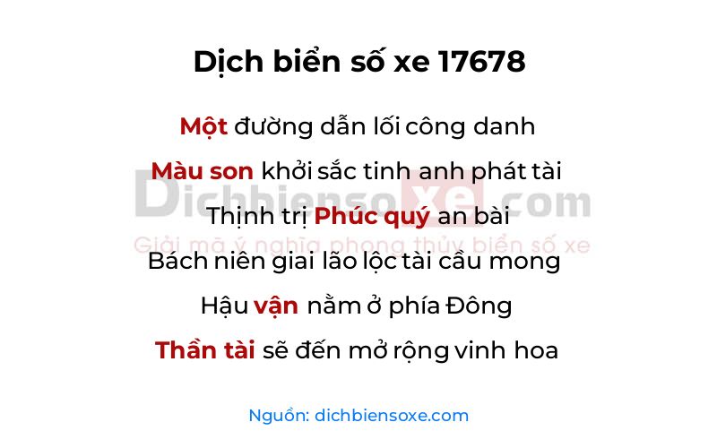 Dịch thơ biển số 17678