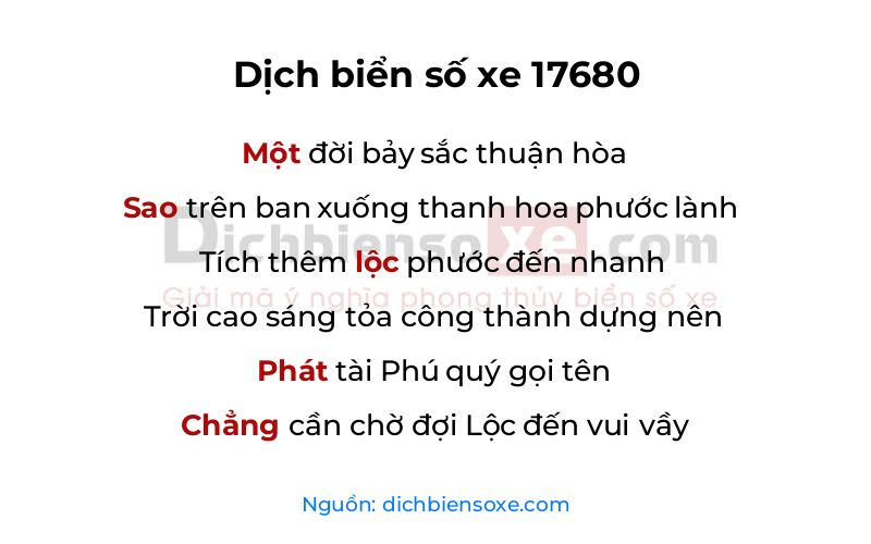 Dịch thơ biển số 17680