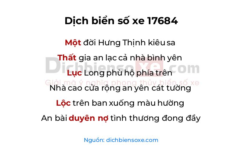 Dịch thơ biển số 17684