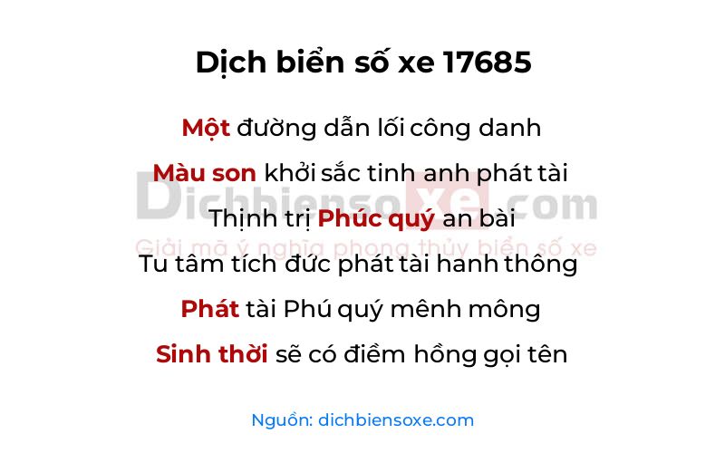 Dịch thơ biển số 17685
