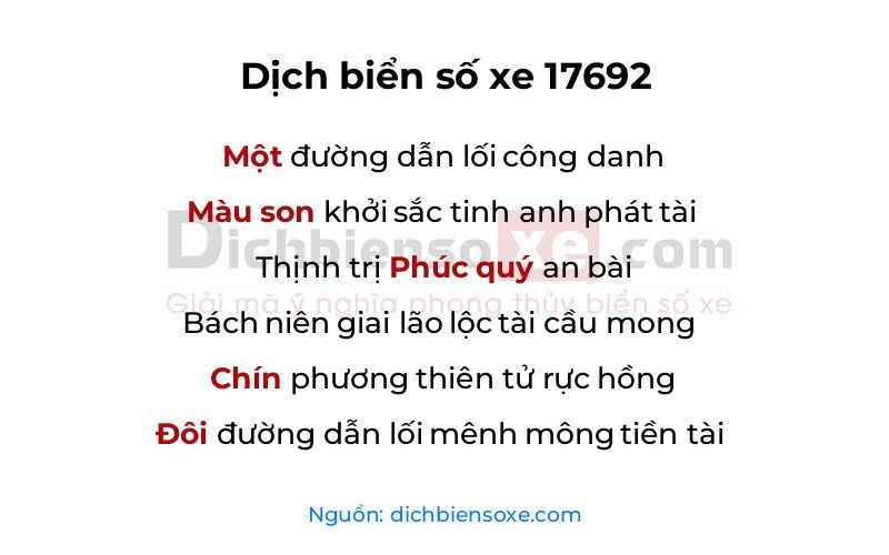 Dịch thơ biển số 17692
