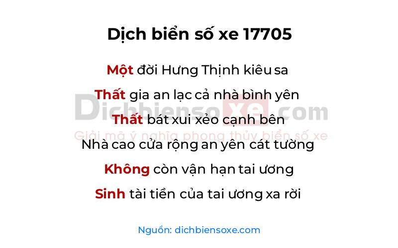 Dịch thơ biển số 17705