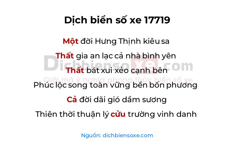 Dịch thơ biển số 17719