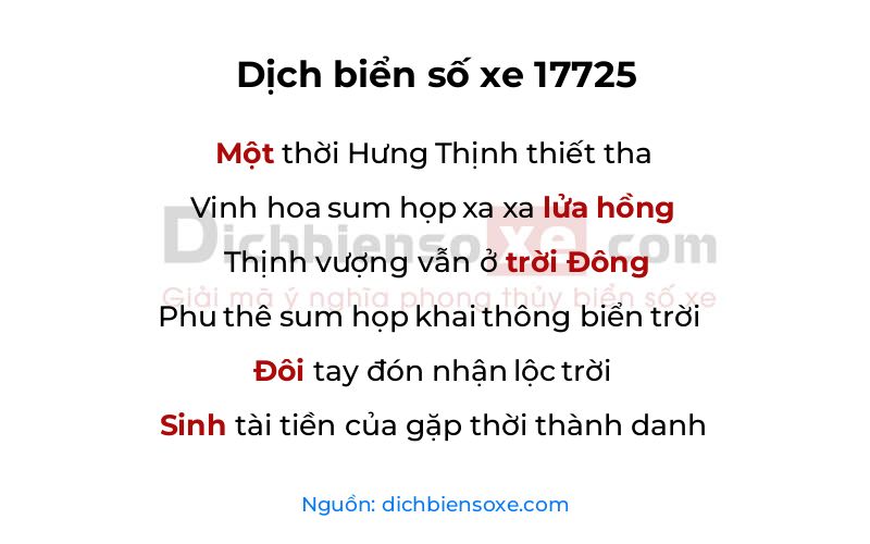 Dịch thơ biển số 17725