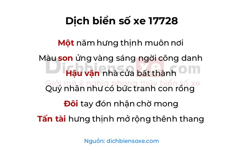Dịch thơ biển số 17728