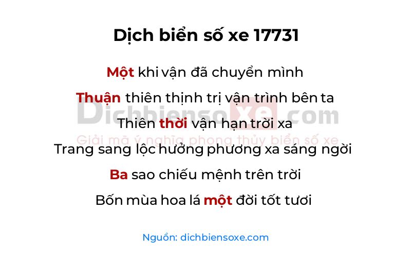 Dịch thơ biển số 17731