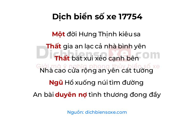 Dịch thơ biển số 17754