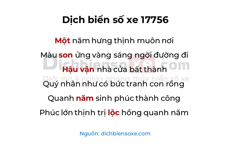Dịch thơ biển số 17756
