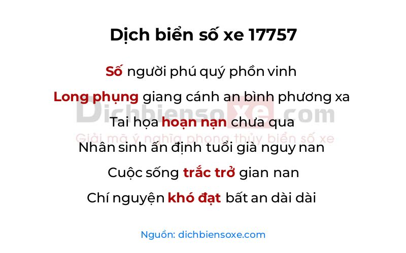 Dịch thơ biển số 17757