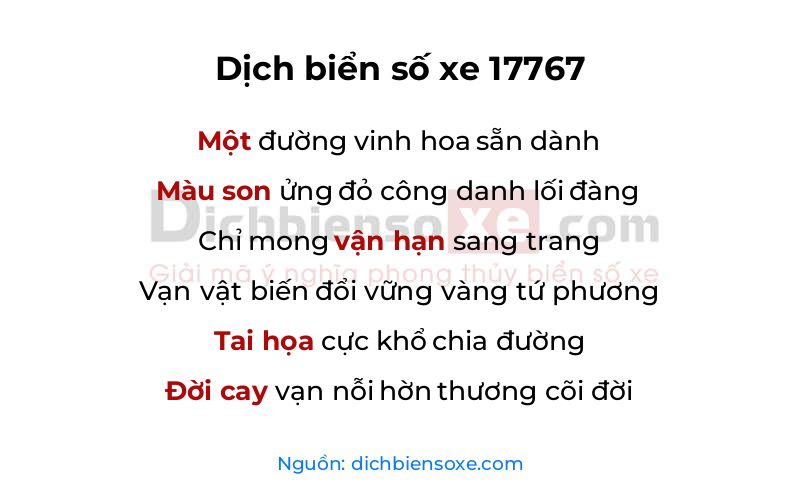 Dịch thơ biển số 17767