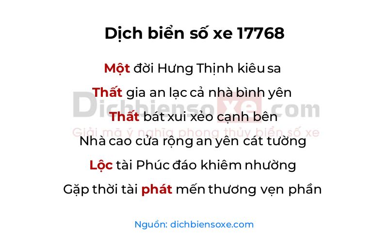 Dịch thơ biển số 17768