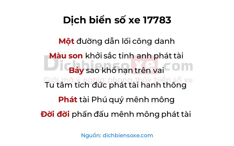 Dịch thơ biển số 17783