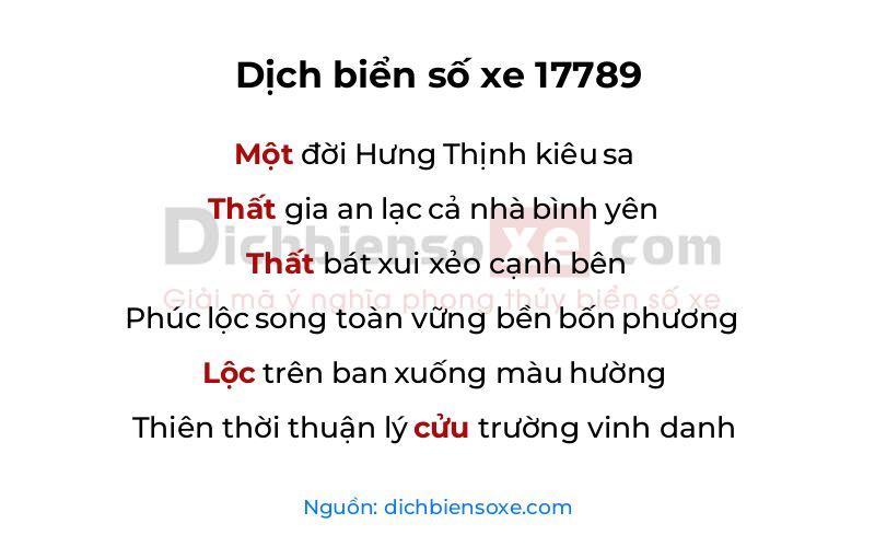 Dịch thơ biển số 17789