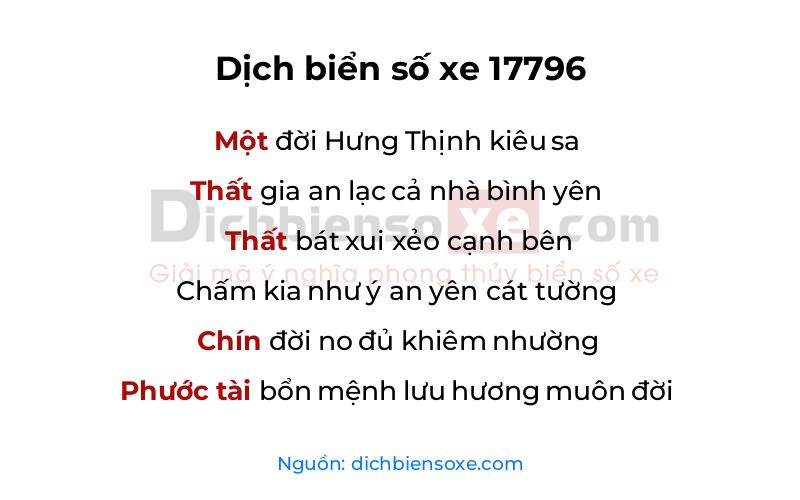 Dịch thơ biển số 17796