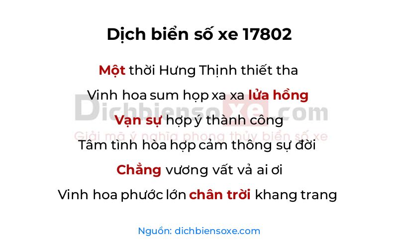 Dịch thơ biển số 17802