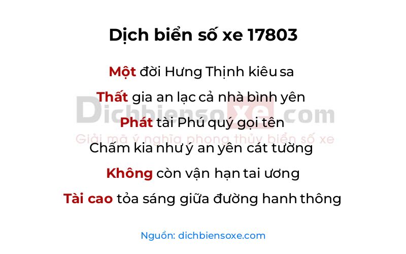 Dịch thơ biển số 17803