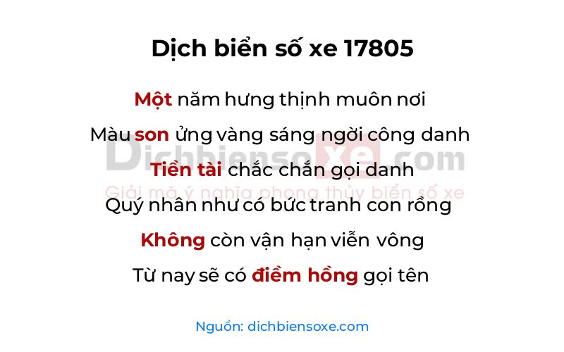 Dịch thơ biển số 17805