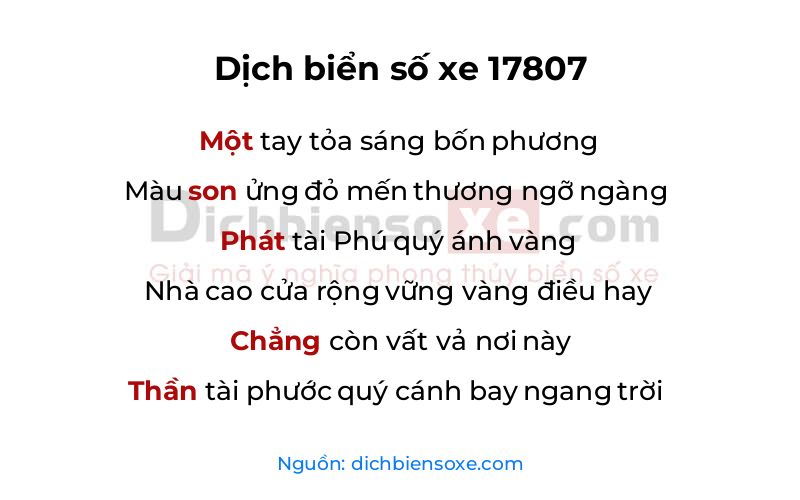 Dịch thơ biển số 17807